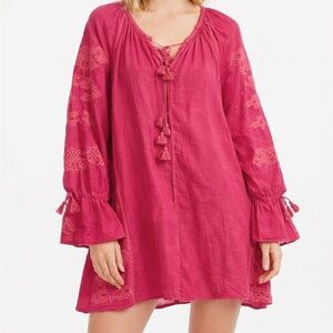 March II Pink Embroidered Boho Linen Dress Size XL